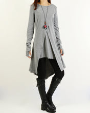 Load image into Gallery viewer, Cotton tunic dress, Thumb hole Sleeves tunic dress, crew neck top, Asymmetric T-shirt, Long Sleeve Tunic Top(Y1181)