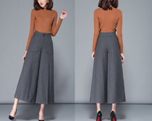 Load image into Gallery viewer, Wool skirt pants, Wool pants women, cropped pants, wide leg pants, loose pants, women trousers, winter pants (K3108)