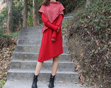 Load image into Gallery viewer, Women's cowl neck dress, loose fit dress, cotton dress, long sleeve dress, sweater dress, asymmetrical dress, dress with poncho(Q1079)