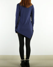 Load image into Gallery viewer, Tunic tops for women, cotton tunic dress, long sleeve t-shirt, long top, dark blue cotton top(Y1041)