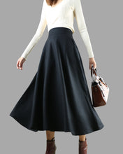 Load image into Gallery viewer, Wool skirt/Maxi skirt/winter skirt/a-line skirt/pleated skirt/dark blue skirt/elastic waist skirt/skirt with pockets A05