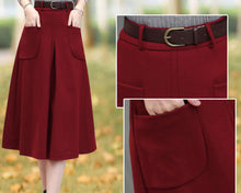 Load image into Gallery viewer, Winter skirt/Wool skirt/Midi skirt/A-line skirt/pleated skirt/black skirt/skirt with pockets A0010