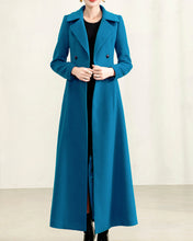 Load image into Gallery viewer, Long wool coat, wool jacket, coat dress, blue coat, winter coat, flare coat, buttoned jacket, wool overcoat (Y2172)