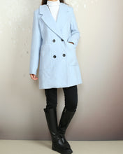 Load image into Gallery viewer, Overcoat women, double breasted coat, wool jacket, long coat, winter coat, light blue jacket(Y2118)