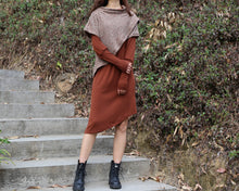 Load image into Gallery viewer, Women's cowl neck dress, loose fit dress, cotton dress, long sleeve dress, sweater dress, asymmetrical dress, dress with poncho(Q1079)