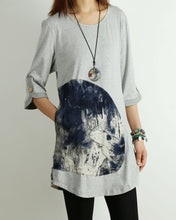 Load image into Gallery viewer, Women's 3/4 sleeve tunic dress/cotton tunic top/Off White t-shirt/ oversize top/customized asymmetrical top (Y5119)