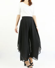Load image into Gallery viewer, Women's wide leg pants, chiffon pants, asymmetrical skirt pants, elastic waist trousers, high waist pants, light weight pants(K1008)