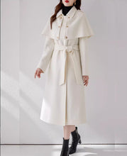 Load image into Gallery viewer, Cape coat, Wool Coat women, white coat, Long Wool Jacket, Coat dress, Winter Coat, Trench Coat, midi coat, Belt Coat, Handmade Coat(Y1109)