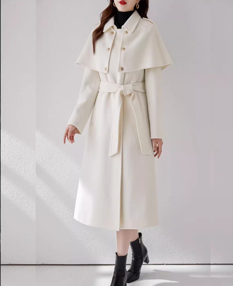 Cape coat, Wool Coat women, white coat, Long Wool Jacket, Coat dress, lijingshop Cape coat, Wool Coat women, white coat, Long Wool Jacket, Coat dress, lijingshop