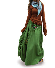 Load image into Gallery viewer, Linen skirt/Maxi skirt/long skirt/a-line skirt/green skirt/dark blue skirt/elastic waist skirt L001