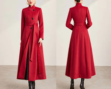 Load image into Gallery viewer, Wool coat for women, maxi coat, coat dress, black coat, winter coat, flare coat, buttoned jacket, wool overcoat, coat with pockets (Y2068)