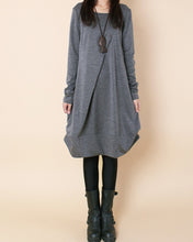 Load image into Gallery viewer, Women's cotton dress/tunic dress/Tunic top women/long t-shirt/long tops/crew neck top/black tunic dress/long sleeve dress Q2068