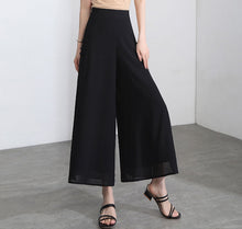 Load image into Gallery viewer, Women elastic waist Pants/cropped pants/chiffon pants/Wide leg pants/chiffon skirt pants/black pants/Plus Size pants P0038