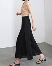 Load image into Gallery viewer, Women elastic waist Pants/cropped pants/chiffon pants/Wide leg pants/chiffon skirt pants/black pants/Plus Size pants P0038