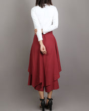 Load image into Gallery viewer, Linen skirt pants/wide leg pants/Cropped pants/Asymmetrical skirt pants/Elastic waist pants/A-line skirt pants/orange skirt/layered pants (K2135Y)