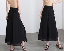 Load image into Gallery viewer, Women elastic waist Pants/cropped pants/chiffon pants/Wide leg pants/chiffon skirt pants/black pants/Plus Size pants P0038
