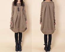 Load image into Gallery viewer, Women's cotton dress/tunic dress/Tunic top women/long t-shirt/long tops/crew neck top/black tunic dress/long sleeve dress Q2068