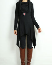 Load image into Gallery viewer, Cotton tunic tops, shawl collar top, knit tunic dress, plus size sweatshirt, oversized knit top, asymmetrical t-shirt(Y1084)