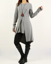 Load image into Gallery viewer, Cotton tunic dress, Thumb hole Sleeves tunic dress, crew neck top, Asymmetric T-shirt, Long Sleeve Tunic Top(Y1181)