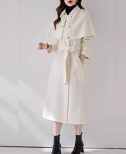 Load image into Gallery viewer, Cape coat, Wool Coat women, white coat, Long Wool Jacket, Coat dress, Winter Coat, Trench Coat, midi coat, Belt Coat, Handmade Coat(Y1109)