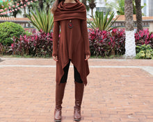 Load image into Gallery viewer, Cotton tunic tops, shawl collar top, knit tunic dress, plus size sweatshirt, oversized knit top, asymmetrical t-shirt(Y1084)