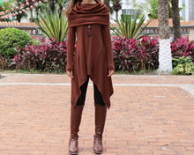 Load image into Gallery viewer, Cotton tunic tops, shawl collar top, knit tunic dress, plus size sweatshirt, oversized knit top, asymmetrical t-shirt(Y1084)