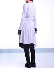 Load image into Gallery viewer, Women's cotton dress set/asymmetrical dress/plus size dress/long sleeve dress/layered dress/oversized dress/v-neck dress Q08