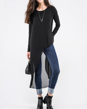 Load image into Gallery viewer, Asymmetrical t-shirt, Cotton and chiffon t-shirt, Long sleeve top, crew neck t-shirts, cotton top, patchwork t-shirt(Y1191L)