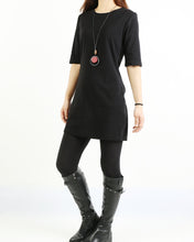 Load image into Gallery viewer, Cotton tunic dress, Short sleeve cotton dress, half sleeve mini dress, crew neck dress, cotton tunic top, long tops(Q1072)