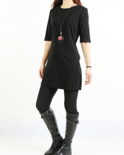 Load image into Gallery viewer, Cotton tunic dress, Short sleeve cotton dress, half sleeve mini dress, crew neck dress, cotton tunic top, long tops(Q1072)