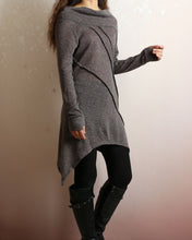 Load image into Gallery viewer, women's tunic dress, off shoulder sweater dress, long sleeve top with thumbholes, tunic top for leggings, lightweight sweaters (Y2078)