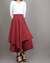 Load image into Gallery viewer, Linen skirt pants/wide leg pants/Cropped pants/Asymmetrical skirt pants/Elastic waist pants/A-line skirt pants/orange skirt/layered pants (K2135Y)