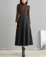 Load image into Gallery viewer, Wool skirt/Midi skirt/Winter skirt/A-line skirt/dark blue skirt/elastic waist skirt/skirt with pockets/customized skirt A008