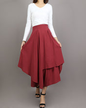 Load image into Gallery viewer, Linen skirt pants/wide leg pants/Cropped pants/Asymmetrical skirt pants/Elastic waist pants/A-line skirt pants/orange skirt/layered pants (K2135Y)