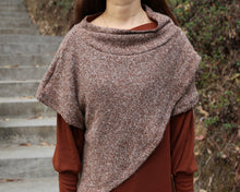 Load image into Gallery viewer, Women's cowl neck dress, loose fit dress, cotton dress, long sleeve dress, sweater dress, asymmetrical dress, dress with poncho(Q1079)