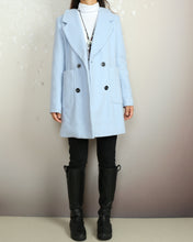 Load image into Gallery viewer, Overcoat women, double breasted coat, wool jacket, long coat, winter coat, light blue jacket(Y2118)