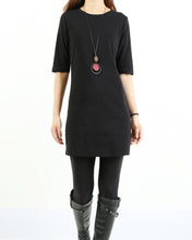 Load image into Gallery viewer, Cotton tunic dress, Short sleeve cotton dress, half sleeve mini dress, crew neck dress, cotton tunic top, long tops(Q1072)