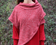 Load image into Gallery viewer, Women's cowl neck dress, loose fit dress, cotton dress, long sleeve dress, sweater dress, asymmetrical dress, dress with poncho(Q1079)