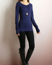 Load image into Gallery viewer, Women's Long Long Sleeves top, purple t-shirt, V-neck top, bottoming Cotton t-Shirt, form fitting top(Y2080)