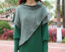 Load image into Gallery viewer, Women's cowl neck dress, loose fit dress, cotton dress, long sleeve dress, sweater dress, asymmetrical dress, dress with poncho(Q1079)