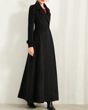Load image into Gallery viewer, Wool coat for women, maxi coat, coat dress, black coat, winter coat, flare coat, buttoned jacket, wool overcoat, coat with pockets (Y2171)