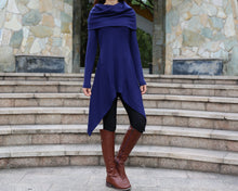 Load image into Gallery viewer, Cotton tunic tops, shawl collar top, knit tunic dress, plus size sweatshirt, oversized knit top, asymmetrical t-shirt(Y1084)