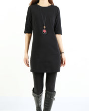 Load image into Gallery viewer, Cotton tunic dress, Short sleeve cotton dress, half sleeve mini dress, crew neck dress, cotton tunic top, long tops(Q1072)