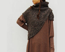 Load image into Gallery viewer, Women's asymmetrical dress/cotton dress/plus size knit top/shawl collar tunic dress/pullover sweater/oversized dress/long sleeve dress Q107