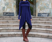 Load image into Gallery viewer, Cotton tunic tops, shawl collar top, knit tunic dress, plus size sweatshirt, oversized knit top, asymmetrical t-shirt(Y1084)