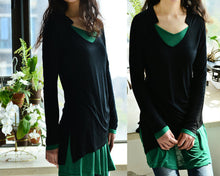 Load image into Gallery viewer, Women's cotton tunic top/asymmetrical tunic dress/plus size top/v-neck tunic dress/two pieces dress/long sleeve t-shirt Q0078