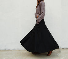 Load image into Gallery viewer, Maxi skirt/Wool skirt women/winter skirt/long skirt/a-line skirt/black skirt/skirt with pockets A007