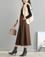 Load image into Gallery viewer, Wool skirt/Midi skirt/Winter skirt/A-line skirt/dark blue skirt/elastic waist skirt/skirt with pockets/customized skirt A008