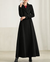 Load image into Gallery viewer, Wool coat for women, maxi coat, coat dress, black coat, winter coat, flare coat, buttoned jacket, wool overcoat, coat with pockets (Y2171)