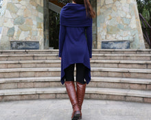 Load image into Gallery viewer, Cotton tunic tops, shawl collar top, knit tunic dress, plus size sweatshirt, oversized knit top, asymmetrical t-shirt(Y1084)